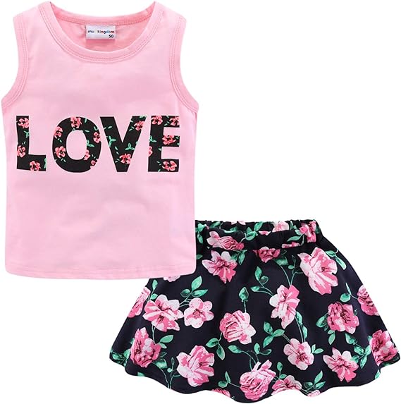 Mud Kingdom Girls Summer Outfit 2 Piece Skirt Set Shorts Set 9 Months-9 Years