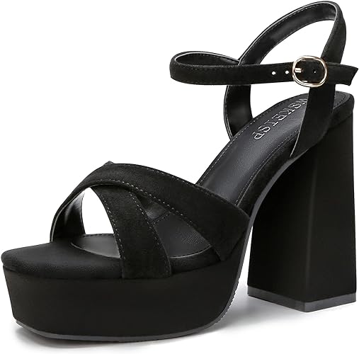WSKEISP Platform Heels for Women Chunky High Heel Sandals Ankle Strap Fashion Sexy Wedding Evening Party Dress Pumps