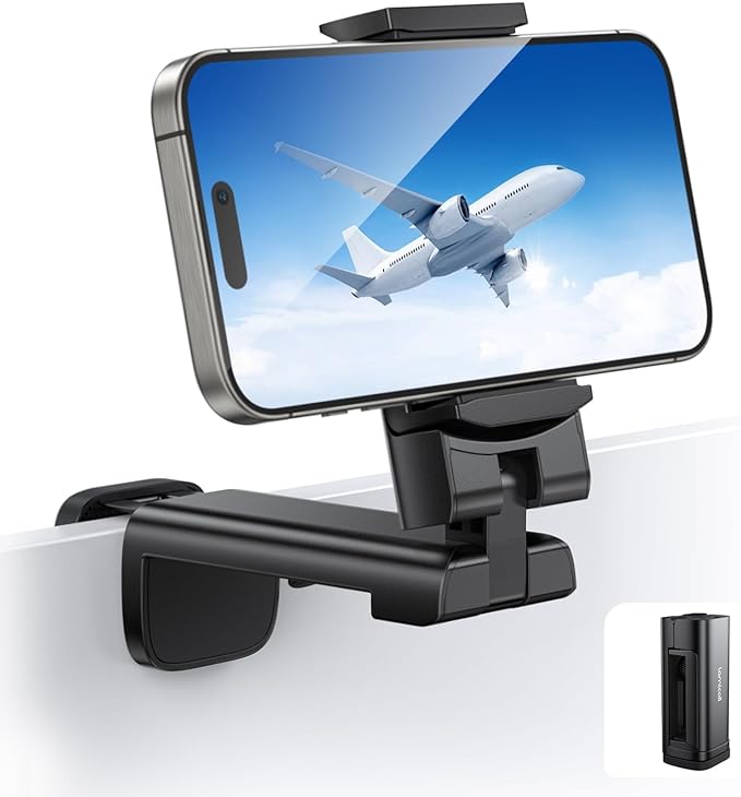 Lamicall Airplane Travel Phone Mount - [1.57 "Wider Base Clamp] Airplane Essentials Cell Phone Holder for Desk, Plane Travel Must Have, Pocket Size Travel Essential Accessory for Flying