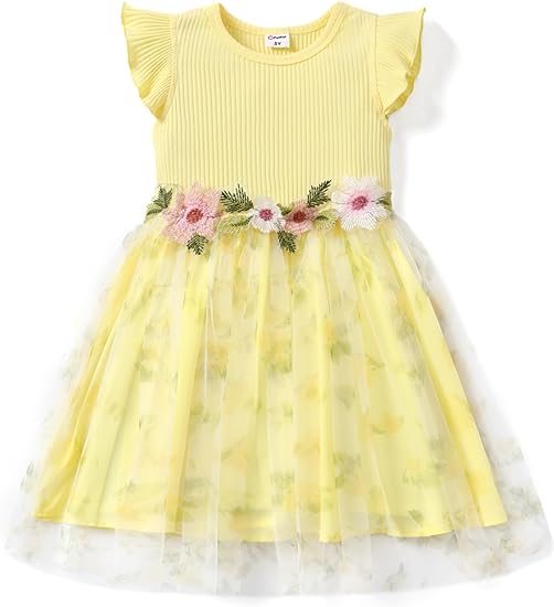 PATPAT Girl's Flower Dress Party Tulle Princess Wedding Birthday Ball Gown Tutu Poster Dresses