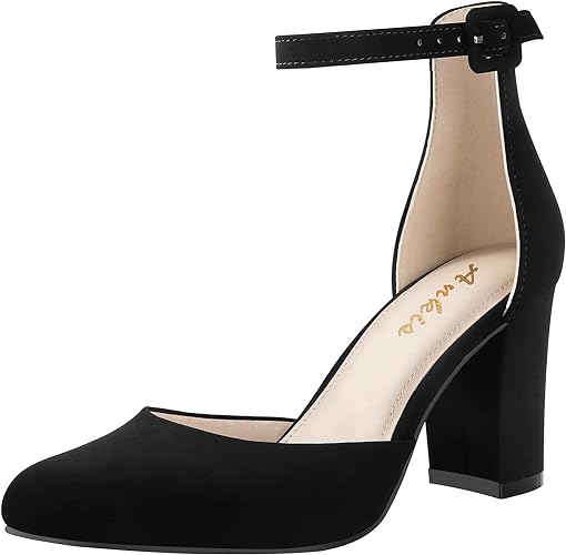 Ankis Closed Toe Heels for Women -Black Nude White Silver Gold Womens Heels Closed Round Toe Chunky Block Pumps Shoes, 3 Inch