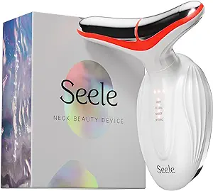 SEELE Multi-Polar Red-Light Massager for Neck and Face, Luxurious Firming and Radiance and Anti-Aging for Face and Neck, Based on 7 Color LED, Vibration, and Thermal Technologies,Face Massager,White