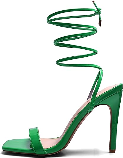 Zhabtuc Women Strappy Heeled Sandals, 4.3 inch Stilettos Ankle Strap Lace Up Square Toe High Heels Sandals Party Evening Sandals Shoes