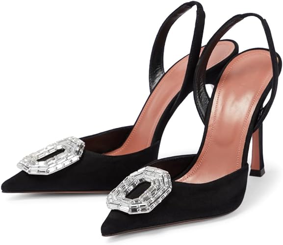 Vertundy Women's Rhinestone Satin Slingback Pumps Pointed Toe Satin Crystal Stiletto High Heels Sandals Party Wedding Bride Pump Dress Shoes