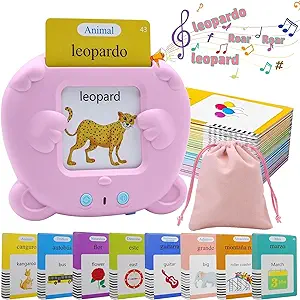 Spanish & English 510 Words Bilingual Talking Flash Cards for 2-8 Years Toddlers, Autism Toys, Speech Therapy Toys for Boys and Girls Adults to Learn Spanish - 510 Sight Words(Pink)