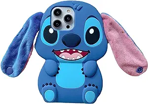 for iPhone 14 Lilo Stitch Case,3D Cartoon Cute Women Girls Kids Soft Silicone Animal Character Shockproof Anti-Bump Protector Gifts Cover Case for iPhone 14 6.1 inch Blue