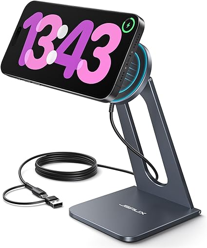 JSAUX Magnetic Wireless Charger Stand Compatible for MagSafe Charger iPhone 15/15 Plus/15 Pro/15 Pro Max/iPhone 14/14 Pro/14 Plus/14 Pro Max/ 13/12, Wireless Charging Stand - Grey