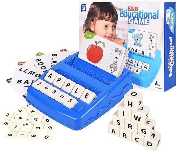 Educational Toys for Kids Ages 4-8 - Colorful Word Matching Game for Boys and Girls - Preschool Learning, Spelling, Reading Activities Included! (Navy Blue)