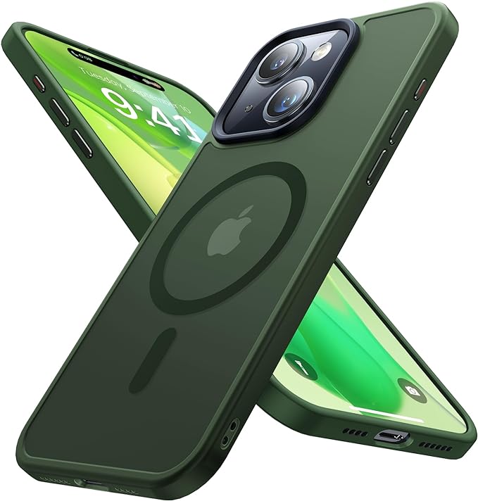 Strong Magnetic for iPhone 15 Case [Compatible with MagSafe] [Military-Grade Drop Tested] Shockproof Protective Slim Translucent Matte Phone Case for iPhone 15 Phone Case, Green