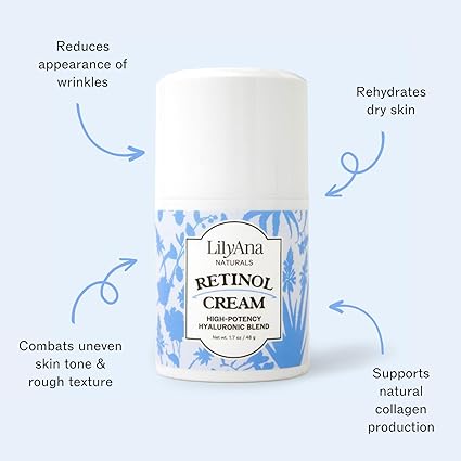 LilyAna Naturals Retinol Cream - Anti-Aging Moisturizer for Face & Neck, Made in USA, Wrinkle Reduction - 1.7oz, 2 Pack