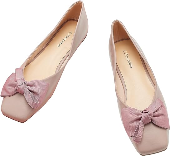 C.Paravano Women's Flats | Square Toe Shoes for Women | Leather Flat Shoes for Women | Slip On Ballet Flats