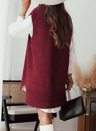 EVALESS Oversized Sweater Vest for Women V Neck Sleeveless Solid Color Loose Pullover Sweater