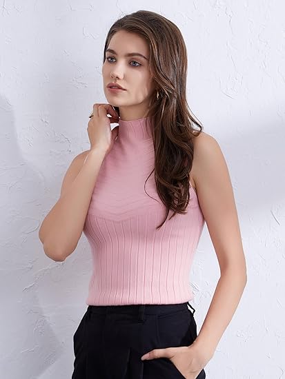 Occhosia Women's Sleeveless Sweater Vest Mock Neck Pullover Textured Sweatshirt Solid Color Slim Fit Pullover Sweaters