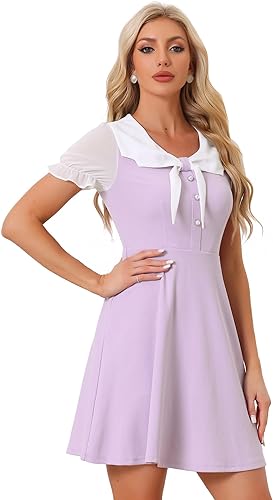 Allegra K Women's 50s Lolita Contrast Color Peter Pan Collar Dress
