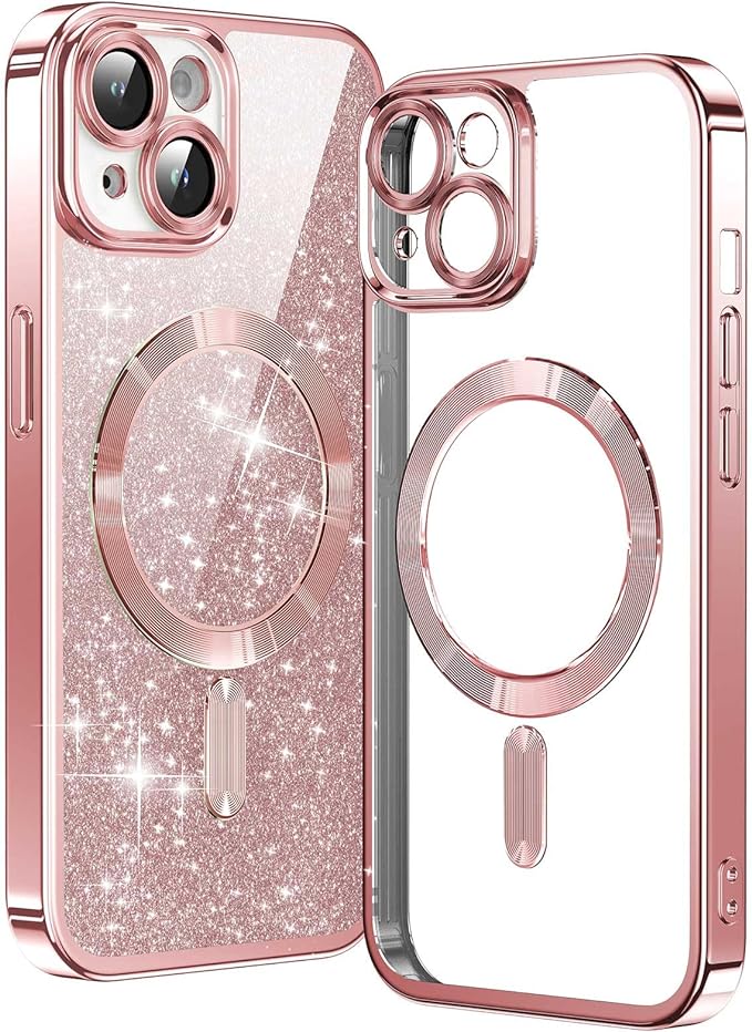 Facbiny Designed for iPhone 15 Case, Compatible with Magsafe, Full Camera Protection, Soft Magnetic Shockproof Phone Case Designed for Women, Rose Gold