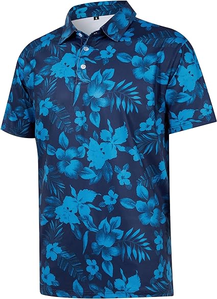 ELETOP Men's Golf Polo Shirts Short Sleeve Moisture Wicking Hawaiian Tropical Polos Performance Golf Shirts for Men Dry Fit