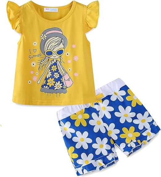 Mud Kingdom Girls Outfit Summer Cute Cartoon Cotton Shorts Set 2-9 Years
