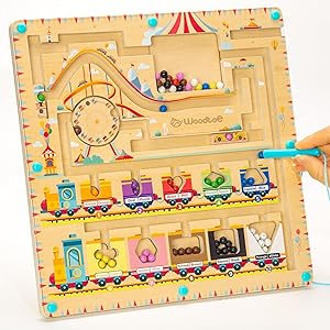 Magnetic Color and Number Maze, Montessori Toys for Toddlers 3 4 5 Year Old, Wooden Magnetic Maze Puzzle Game Board, Preschool Learning Activities, Fine Motor Skills Toy for Boys Girls 3+