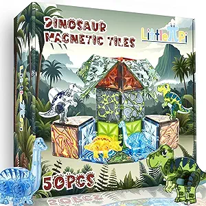 Magnetic Tiles Dinosaur Toys for Kids 3-5 5-7 Toys for Boys Ages 2-4 Magnet Building Blocks Toddler Toy Dinosaurs - Educational Toys for Toddlers 1-3 STEM Learning Resources for Kids Ages 3 4 5 6 7 8