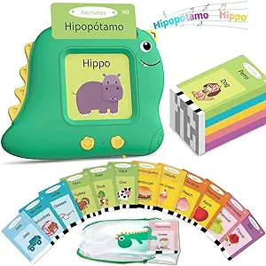 Spanish Talking Flash Cards Bilingual - Toddler Toys for 2 3 4 5 Year Old Boys and Girls, Autism Sensory Toys for Kids Learning Montessori Toys, Español/English Speech Therapy Preschool Gifts