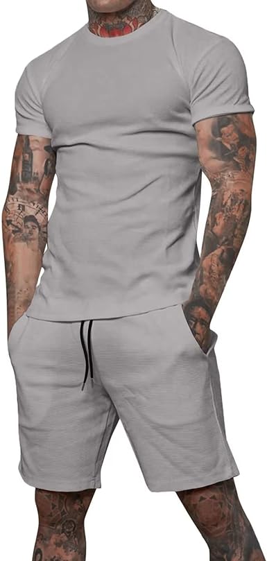 Uni Clau Mens Short Sets 2 Piece Outfits Fashion Summer Tracksuits Casual Shirt and Shorts Set