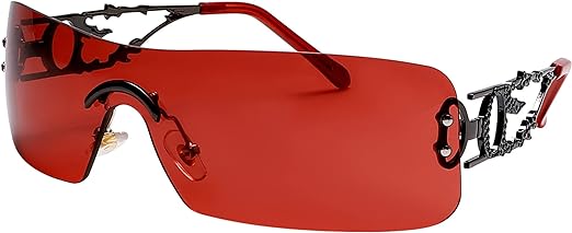 Rimless Y2k Sunglasses For Women Men Rectangle Vintage glasses Fashion Flame Metal Sunglass Frameless Retro Eyewear