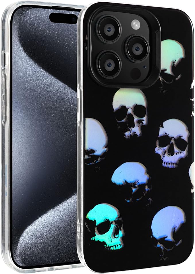 Compatible with iPhone 13/iPhone 14 Case, Unique Designs Protective Phone Case for Men Women, Smooth Touch & Slim Fit Durable Phone Case for iPhone 13/iPhone 14 6.1" Black Skull Horror Halloween