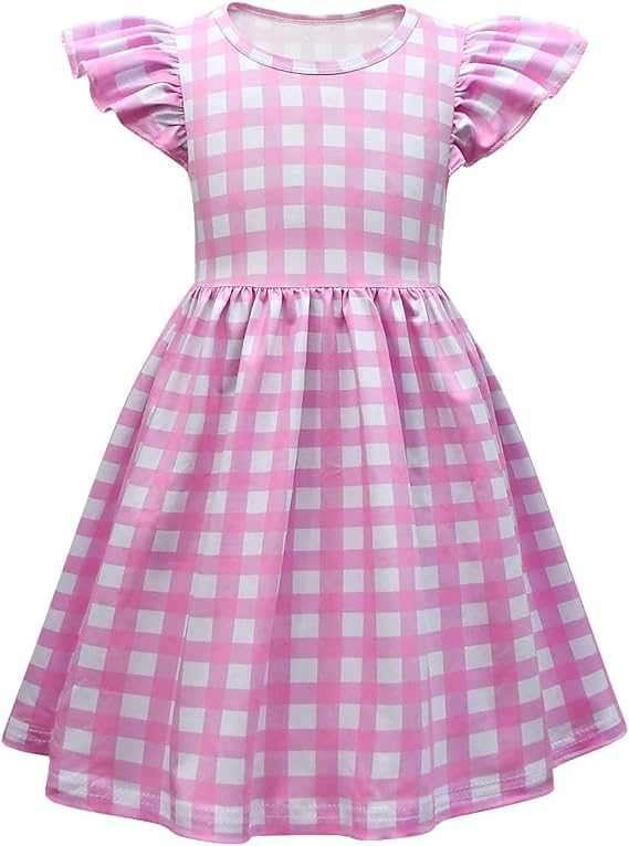 Girls Doll Dress for Kids Pink and White Gingham Princess Dress Summer Casual Party Dress Up Children Outfits