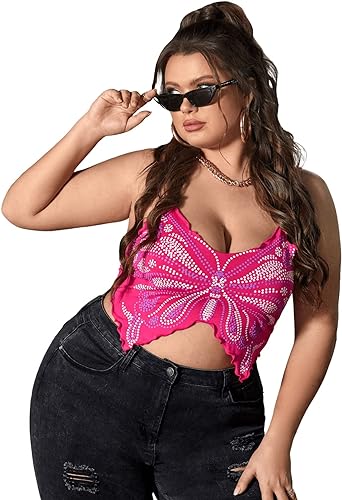 Floerns Women's Plus Size Graphic Print Spaghetti Strap Crop Cami Tank Top