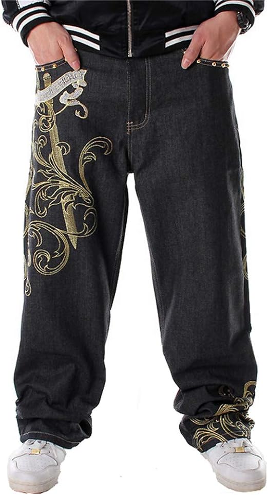 LUOBANIU Men's Black Baggy Jeans Hip Hop Loose fit 90s Vintage Cargo Denim Pants Fashion Dance Skater Skateboard Pants