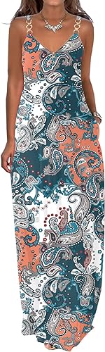 ETCYY Summer Dresses for Women 2024 Casual Sleeveless V Neck Beach Boho Floral Printed Long Maxi Sun Dress with Pockets