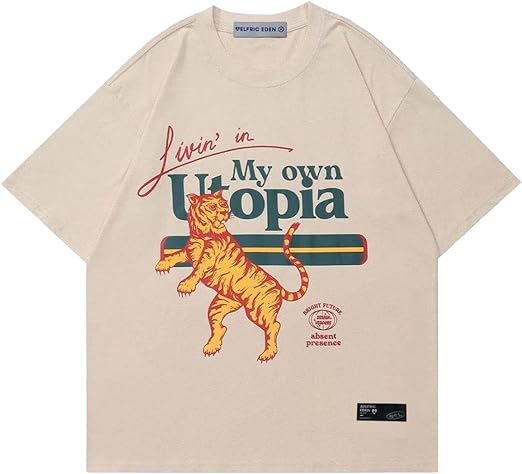 Aelfric Eden Mens Oversized T Shirts Tees Tiger Graphic Tee Print Cotton Tops Streetwear Casual Shirt