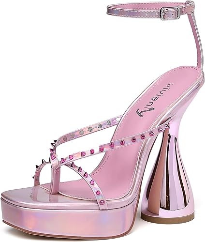 vivianly Women's Square Toe Platform High Heels Ankle Strap Chunky Block Heeled Sandals