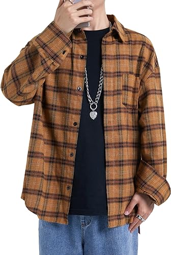 EMMIOL Men Flannel Shirts Long Sleeve Button Down Vintage Plaid Casual Cotton Shirt Brushed Soft Outdoor Shirts