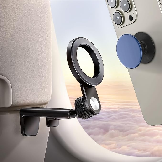OQTIQ Airplane Phone Holder for MagSafe, Travel Essentials Phone Mount with Multi-Angle Rotation, Travel Must Haves for Flying Fit for iPhone 12 13 14 15 Series & Popsocket