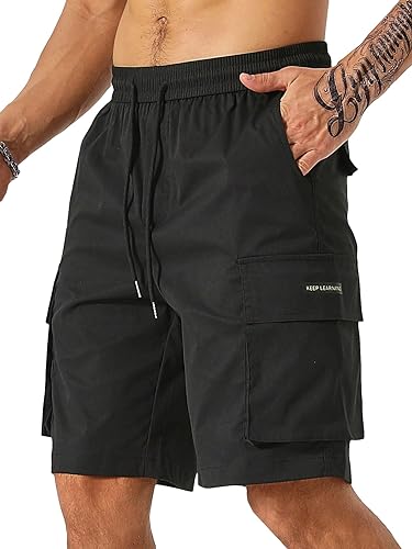 Verdusa Men's Drawstring Waist Straight Leg Streetwear Cargo Shorts with Pockets