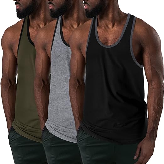 TURETRENDY Mens 3 Pack Tank Tops Gym Muscle Shirts Workout Sleeveless Tee Bodybuilding Fitness T Shirts