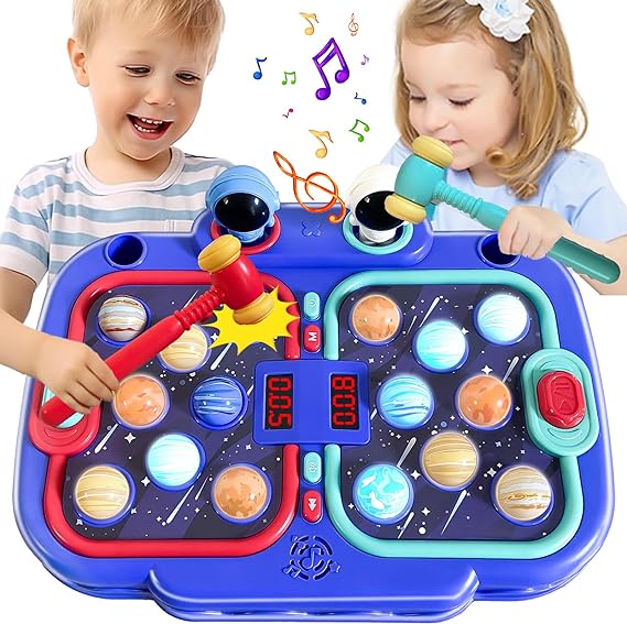 Whack A Mole Game for Toddlers, Interactive Toddler Toys for Boys 4-6 with 2 Hammers, 5 Modes, Learning Toys for Kids, Toys for Girls, Toys for 3-6 Year Old Boys Blue