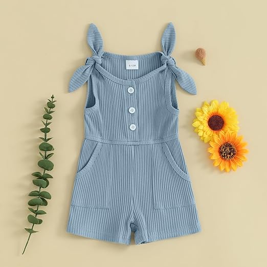 Fernvia Toddler Baby Girl Summer Clothes Sleeveless Ribbed Knitted Jumpsuit Shorts Overalls Baby One Piece Outfit