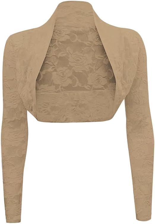Malarocoby Women's 3 4 Sleeve Shrug Crochet Lace Cardigan Crop Top Crochet Lace Cardigan Sheer Cover Up