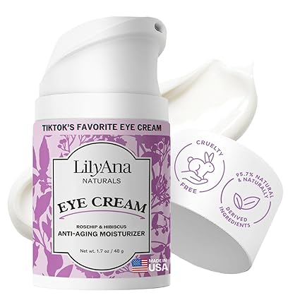 LilyAna Naturals Eye Cream for Dark Circles and Puffiness, Under Eye Cream for Wrinkles and Bags, Anti Aging Eye Cream helps Improve Dryness; for Sensitive Skin - 1.7 oz - Made in USA
