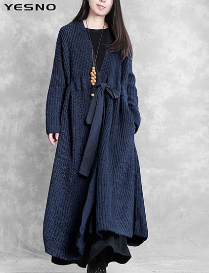 YESNO Women Casual Loose Oversized Chunky Cable Knit Open Front Coats Cardigan Sweaters Long Outerwear with Pockets YQA