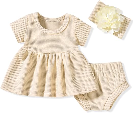 Unutiylo Preemie Newborn Baby Girl Clothes 0-18M Knitted Tunic Top Short Set Summer Outfits Premie Girls Clothing Set