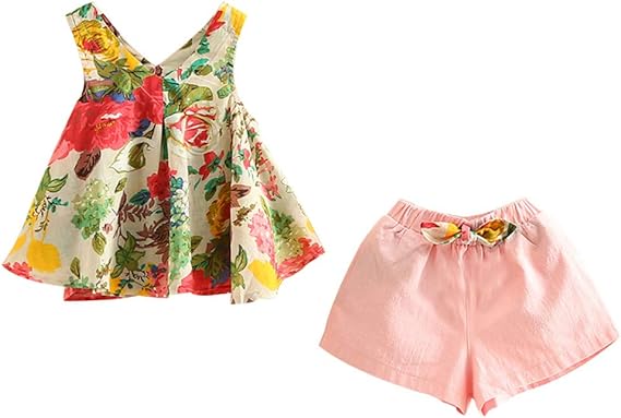 Mud Kingdom Little Girls Shorts Sets Floral Pattern Summer Sleeveless 2 Piece Outfits