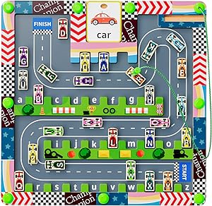 Magnetic Alphabet Maze, Car Alphabet Learning Toys, Magnetic Letter Maze Puzzles,Montessori Learning Toys,Travel Toys for Boys Girls,Toddlers Kids 3 4 5 Year Old Gift