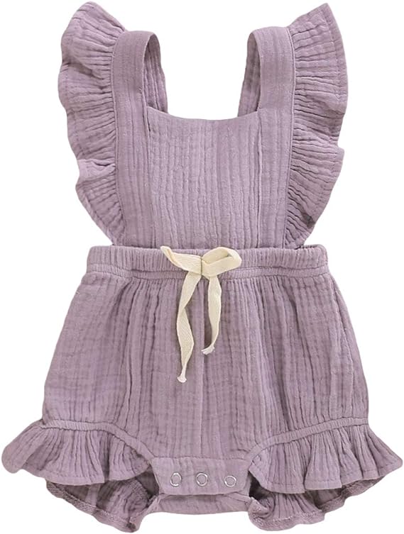 YOUNGER TREE Toddler Baby Girl Ruffled Sleeveless Romper Casual Summer Jumpsuit Cotton Linen Clothes