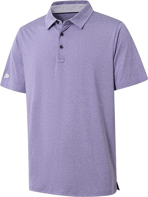 Mens Golf Polo Shirt Moisture Wicking Dry Fit Performance Athletic Short Sleeve Striped Golf Shirts for Men