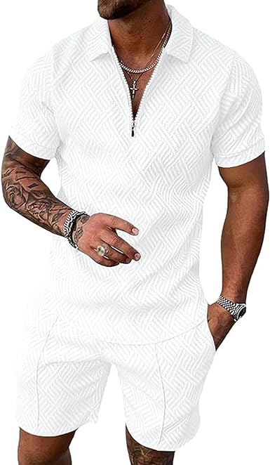 Beotyshow Mens Polo Shirt and Shorts Sets Outfits 2 Piece Fashion Summer Tracksuits Casual Short Sleeve Set