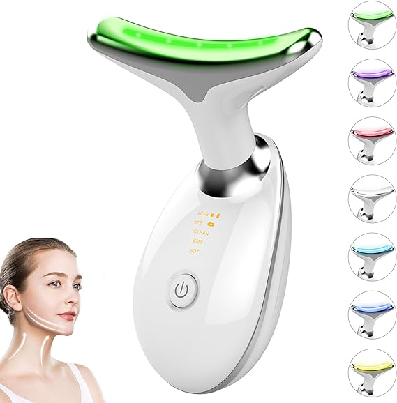 Red Light Therapy for Face, 7 in 1 Face Lift Device, Skin Beauty Device for Face and Neck, Portable Electric Face Massager with 7 Color LED (White)