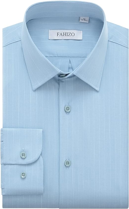 FAHIZO Men's Dress Shirt Regular Fit Casual Long Sleeve Stripe Stretch Soild